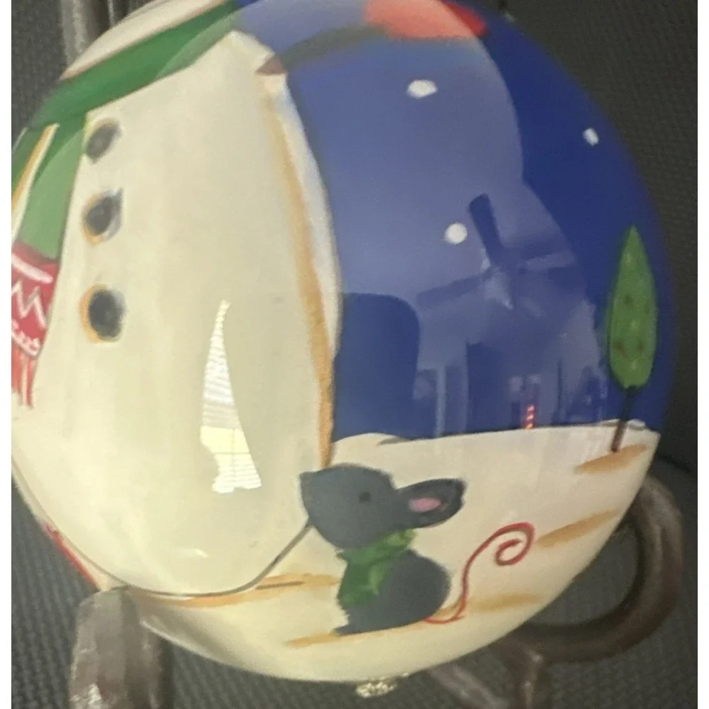 Pier 1 Hand Painted Glass Christmas Ornament Snowman Santa Mouse 2014 No box
